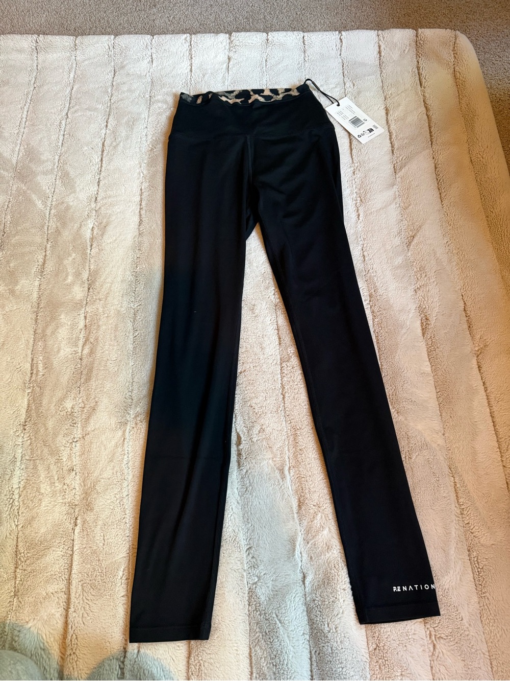 P.E Nation, Vita Full Length Leggings, Black W/Leopard Waistband, Size Medium